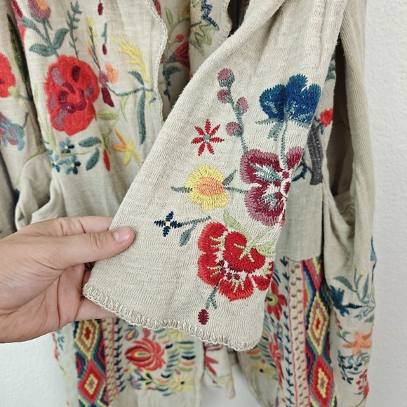 Johnny Was Floral Bird Embroidered Open Hooded Duster Open Front Cartigan LG - Picture 11 of 16